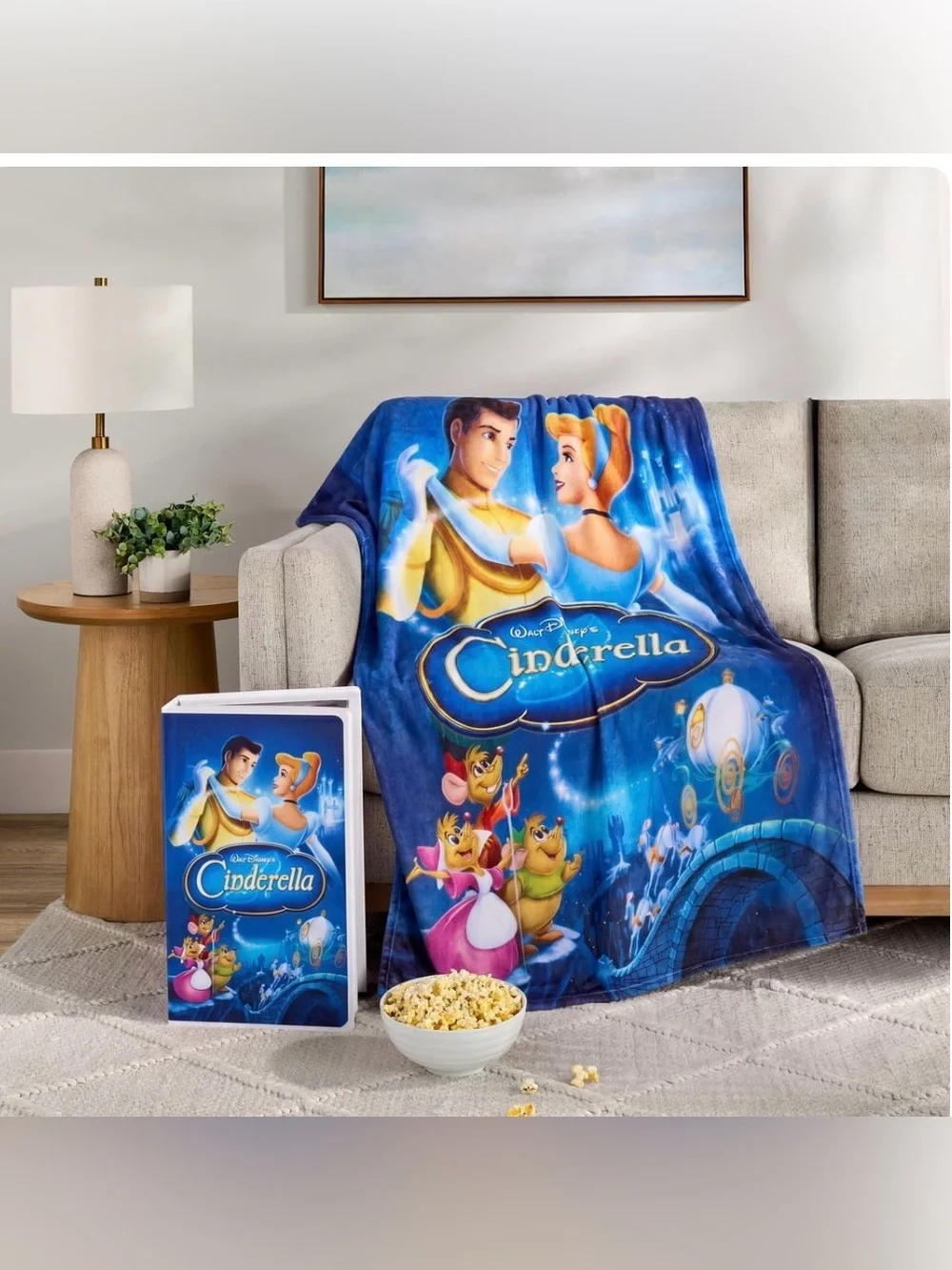 NEW SEALED Disney CINDERELLA VHS Boxed Silk Touch Throw Blanket 50×70